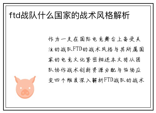 ftd战队什么国家的战术风格解析