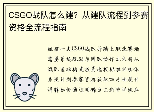 CSGO战队怎么建？从建队流程到参赛资格全流程指南